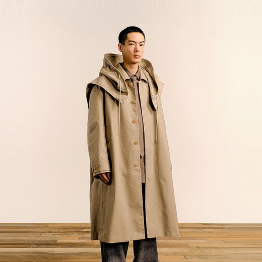 Sketch men's 2025 spring new product OVERSIZE lapel long hooded windbreaker outdoor minimalist and capable 9P1915130 251 medium khaki L