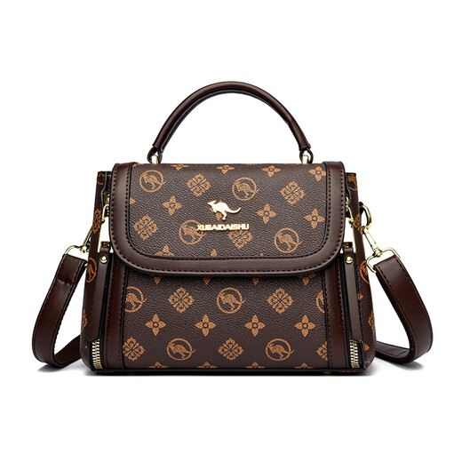 Snow Love Kangaroo Brand Genuine Leather Shoulder Bag Women's 50 for Mom 2025 New Crossbody Bag Gift for Women 30 and 40 Years Old Brown with Brown Gift Box + Gift Bag + Hand Bag Card Bag