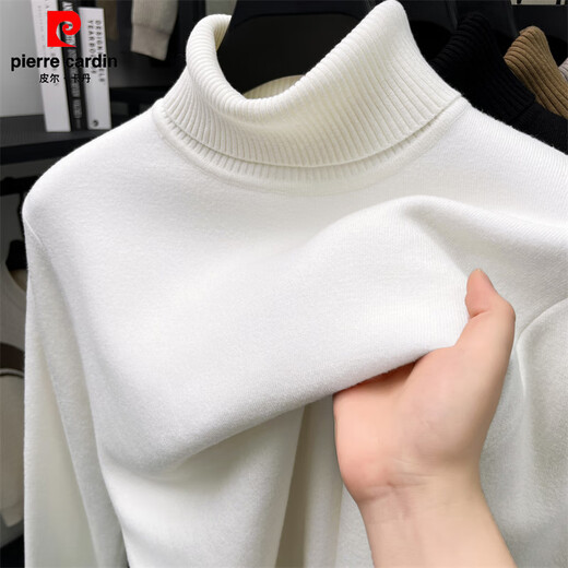 Pierre Cardin 100% pure wool sweater, turnable turtleneck sweater for men, velvet and thickened, winter warm middle-aged knitted bottoming sweater, black M 48 170 recommended 100-120 Jin Jin equals 0.5 kg