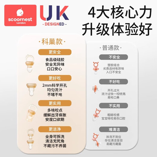 Kechao Bite Baby Fruit-Eating Artifact Baby Fruit and Vegetable Bite Bag Bite Play Fruit Food Complementary Silicone Teething Rubber Brown L Size Single Mesh Bag Replacement Pack 1 Pack Full Body Silicone Plastic-free Components Push-type Propulsion