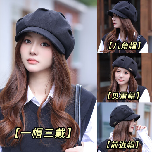 Thousands of charming cloud hat pleated women's spring and autumn new style little British retro casual octagonal hat versatile beret for women winter brown - upgraded double layer cotton