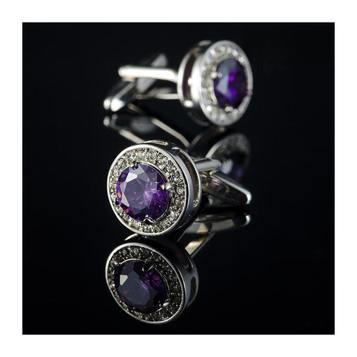 Apatia simple round white diamond crystal cufflinks for men, cuff studs for women, purple French shirt cuffs, gift box, black 16mm