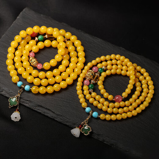 Fat Donglai quality beeswax bracelet new style chicken oil yellow 108 beads rosary bracelet for women full of honey old honey amber original chicken oil yellow 108 beads lotus style 8mm