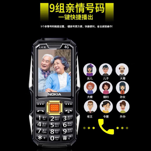 Nokia 2024 new three-proof mobile phone for the elderly 4G full network communication super long standby Telecom elderly phone large screen big characters big sound Chinese red [Telecom 4G/5G] [1 mobile phone + 1 battery + 1 charger]