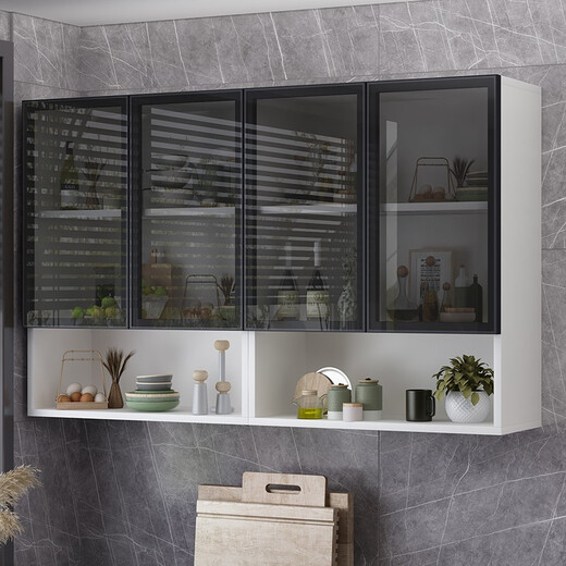 Yuzhan wall cabinet kitchen bathroom storage cabinet wall cabinet wall-mounted balcony storage cabinet bedroom wall closet white length 60 depth 30 height 80 two doors black edge + gray glass assembly