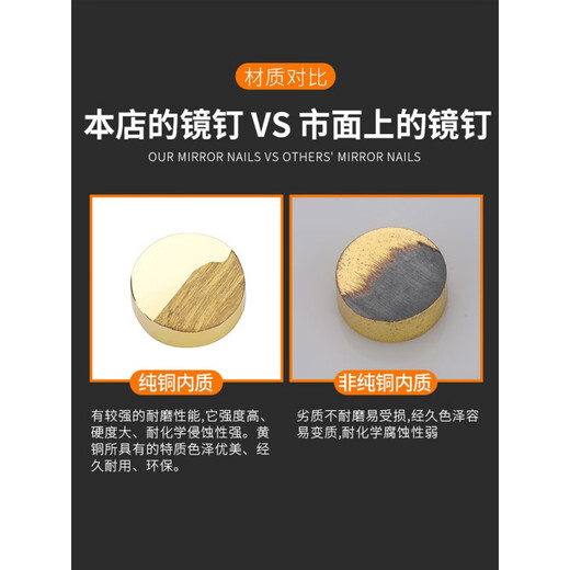 XMSJ glass mirror nail advertising nail fixed ceramic tile copper decorative nail buckle expansion self-tapping screw hole decorative cover cover ugly cover flat bright silver 10mm (price set of 4)