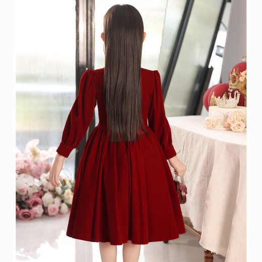 Disney girls princess dress new velvet autumn and winter children's red cheongsam style dress New Year skirt dress red velvet style velvet lining 120