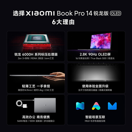 Xiaomi laptop Xiaomi Book Pro 14 Ryzen version 2.8K ultra-clear screen high-end thin and light notebook (R5-6600H 16G 512G win11)