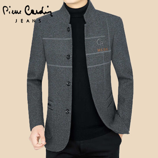 Pierre Cardin Woolen Coat Hen Autumn and Winter Media-Enge Stand Collar Chaqueta Hombres de moda de moda casual Men Dad Navy Blue L (120-140Jin [Jin equivale a 0.5 kg])