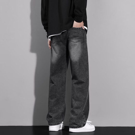 MAYBEYOND jeans men's American fashion brand high street workwear straight pants loose casual wide leg pants MA46 smoke black L
