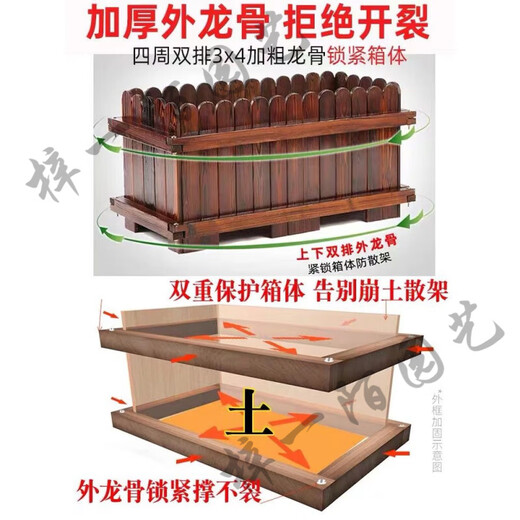 Flower box, balcony, tree pot, vegetable box, carbonized anti-corrosion wood, large potted plant, outdoor planting box, outdoor courtyard, three-piece combination set 120x60x60 (as shown in the picture, Pinus sylvestris large