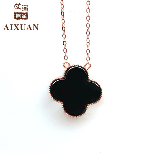 Aixuan trendy 18k gold inlaid jade pendant, ink jade pendant, gold four-leaf clover necklace, women's bracelet, gift for girlfriend and wife, four-leaf clover necklace