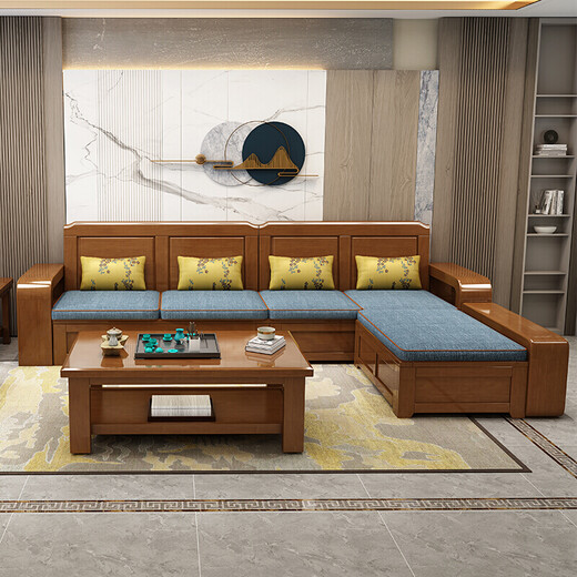 Chijiang solid wood sofa living room complete furniture for winter and summer modern Chinese style small apartment storage solid wood sofa combination five-seater + imperial concubine couch + coffee table
