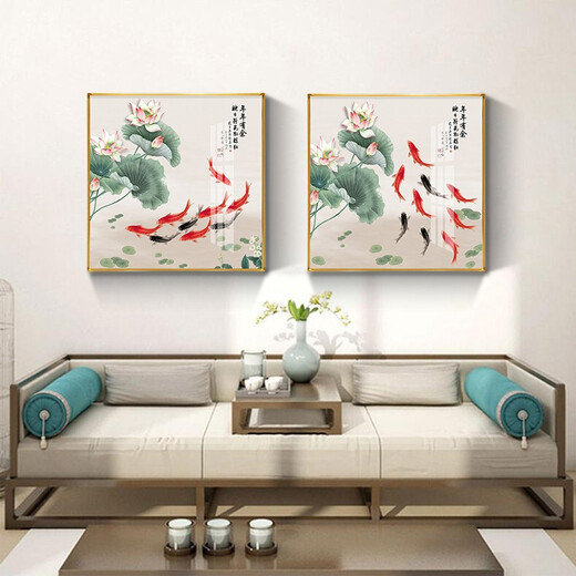 
Xiaolulin Chinese style Jiuyu drawing decoration painting restaurant painting study office tea room hanging painting entrance entrance cabinet living room mural 15911 every year cloth painting 80*80 black frame