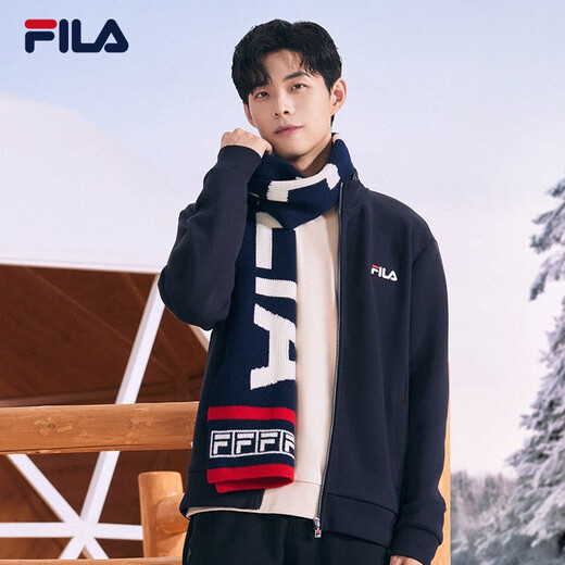 FILA official men's knitted casual zipper jacket autumn and winter stand collar business men's commuter jacket Legend Blue-NV L 175/96A
