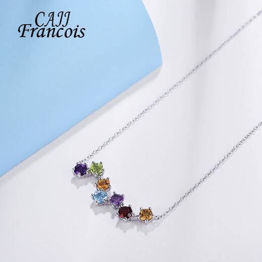 CAJJ Francois Rainbow Series Natural Colorful Treasure Necklace for Women Gemstone Jewelry 925 Silver Inlaid Fashion Jewelry as a Gift Colorful Treasure Necklace
