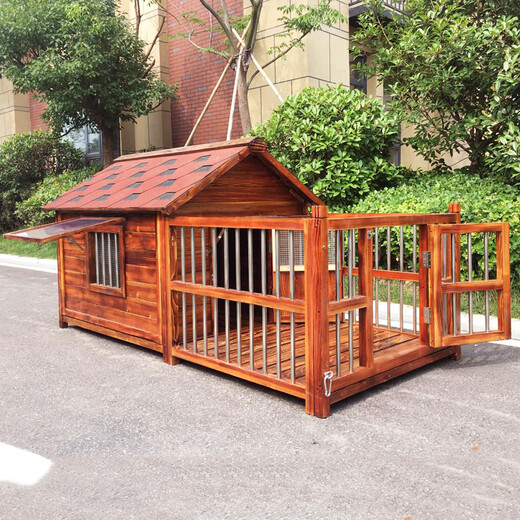 Dog House Outdoor Waterproof Solid Wood Dog House Medium and Large Dog Golden Retriever Dog House Rainproof Summer Outdoor Four Seasons Pet Villa 5XL with Yard Double Windows with Screen Package Installation