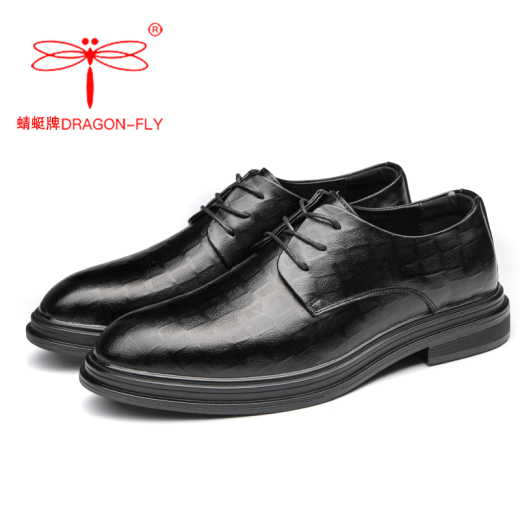 Dragonfly brand leather shoes men's new business formal casual leather shoes Korean style British groom wedding plaid men's leather shoes plaid black 42