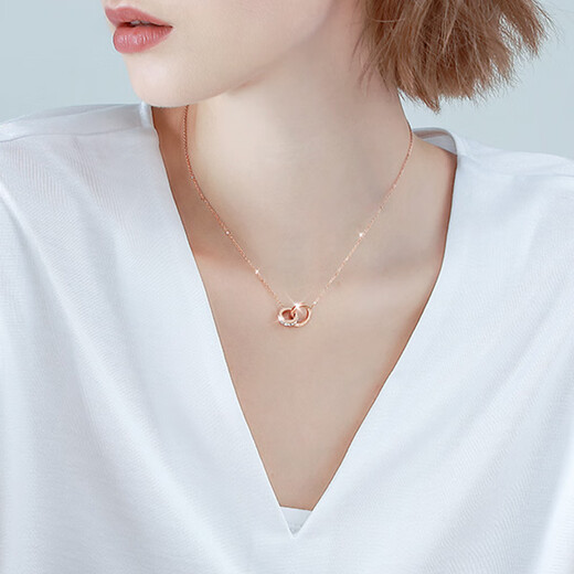Farcoko brand rose gold double ring necklace women's clavicle chain fashion jewelry Valentine's Day birthday gift for girlfriend and wife double ring necklace - rose gold free engraving