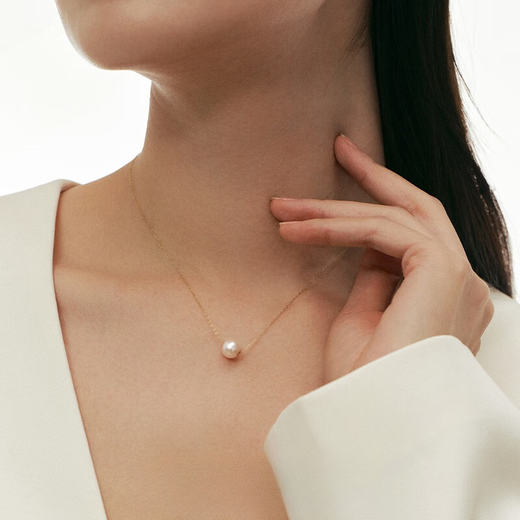 Shengli Hesheng HUSSAIN Passepartout 18K gold pearl necklace Akoya natural sea water bead pendant clavicle chain necklace white gold 8-8.5mm fresh water beads