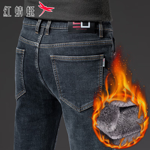 RED DRAGONFLY Jeans Herren Herbst und Winter tragen 2024 neue Modemarke Herren gerade locker plus Samt lässig warme Hosen Herrenhosen 3879 blau schwarz Herbst- und Winterstil normal 36
