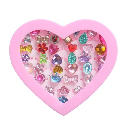 Yililuo Children's Ring Ring Cartoon Girl Princess Jewelry Crystal Gemstone Toy Colorful Bright Diamond Small Ring Gemstones Randomly Packed in 36 Boxes