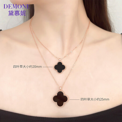 Demouni 18K gold four-leaf clover necklace for women red agate AU750 rose gold color gold pendant clavicle chain for Valentine's Day gift 18K gold color (single pendant) 20mm malachite