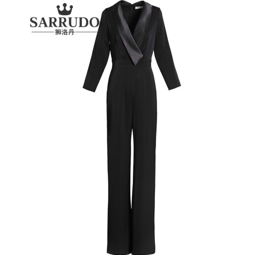 Lionodan brand black jumpsuit suit 2021 spring new style fashionable high-waisted long-sleeved temperament jumpsuit wide-leg drape black XL