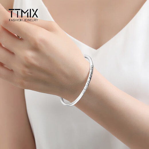 TTMIX glossy gold hoop platinum bracelet closed pt950 women's platinum bracelet curly grass pattern platinum bracelet for girlfriend pt950 60mm 24.65g thick 3.0mm