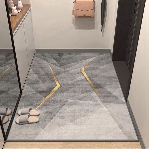 Feather pocket entrance door floor mat entrance floor mat entrance non-slip door mat household light luxury stain-resistant water-absorbent door mat TPR-01 80*100cm non-slip gray bottom-loop velvet