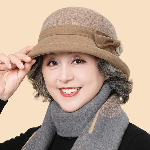 SOMUBAY (SOMUBAY) mother's hat women's autumn and winter woolen warm retro hat Western style elegant basin hat Hepburn style fisherman hat caramel color one size adjustable (56-58CM)