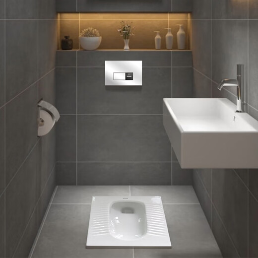 Thin hand press concealed squat toilet into the wall induction hidden squat toilet squat pit embedded water tank pneumatic water tank + glass induction plate plug-in + battery integrated
