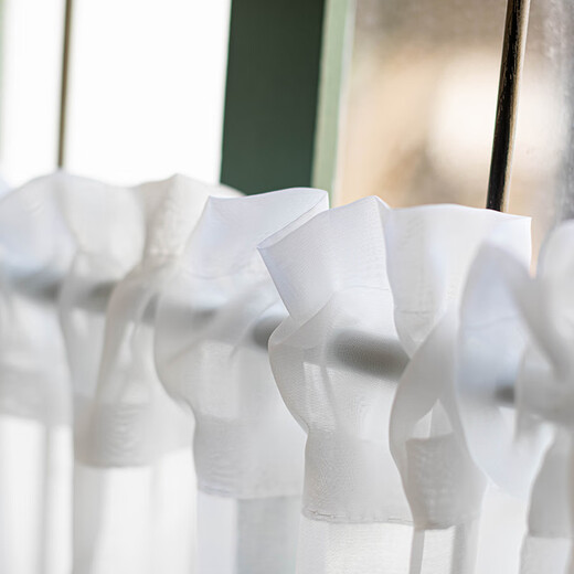 Xiong Jiujiu small window chiffon gauze bay window curtain white gauze curtain short curtain bedroom study partition cabinet curtain short block curtain white chiffon lace short curtain tile 200cm wide * 70 high