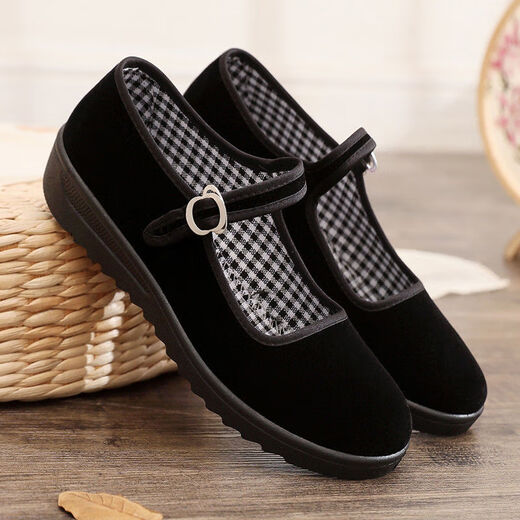 Yu Department Hotel Work Shoes Women's Black Old Beijing Cloth Shoes Soft Sole Mom's Shoes Square Dance Shoes Women's Cloth Shoes Anti-Slip Shoes 3cm Plaid Tendon Sole 36