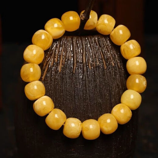 Luruo beeswax bracelets, Russian material, white flowers, old-style men's and women's bracelets, chicken oil yellow amber bucket bead bracelets with certificates, 10mm chicken oil yellow beeswax bracelets