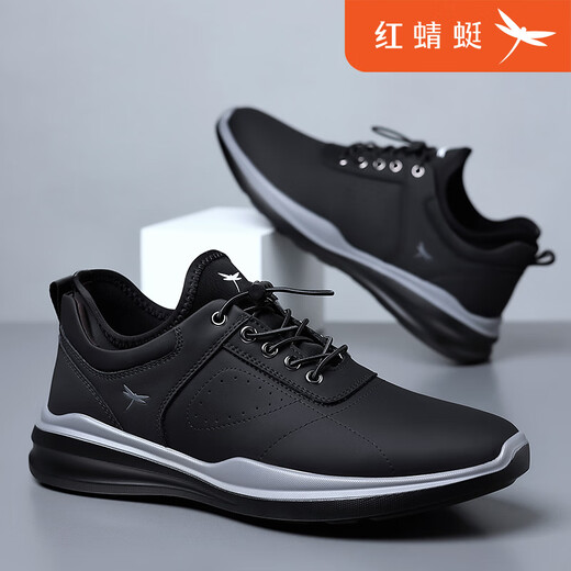 Red Dragonfly men's shoes 2025 new versatile business breathable cowhide shoes men's breathable casual shoes sports dad shoes men's black single shoe style C0220680 41 leather shoe size, this style 40 = sports shoe size 41