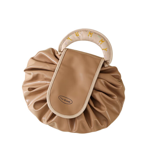 Shouyou cosmetic bag for women large capacity 2024 new portable lazy travel storage drawstring business trip toiletry bag one piece lazy cosmetic bag milk coffee color