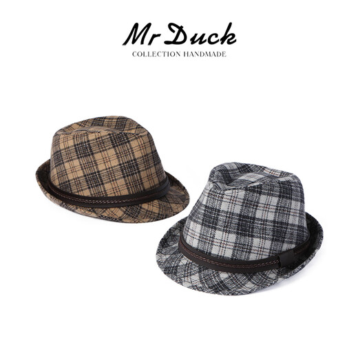 Mr DUCK new plaid wool tweed top hat autumn and winter jazz hat MW362150-Emperor gray plaid (top hat) M (55-58cm)