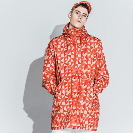 AKSERIESAK Men's Autumn Printed Mid-Long Hooded Windbreaker Men 2106911 Orange Print XL