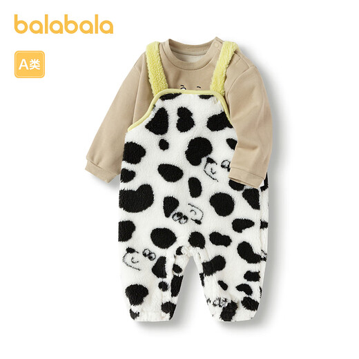 Balabala Children's Suit Boys Winter Clothes Girls Cotton Clothes Baby Overalls Two-piece Set Plus Velvet White Black - Dalmatian Style - 00319 100