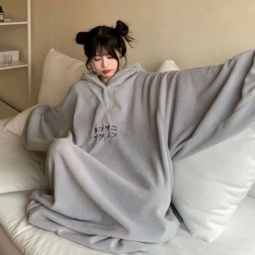 CEENIU Shuiyao daily rest pajamas and home clothes new autumn and winter oversized loose Japanese style plus velvet thickened hooded embroidery for men and women gray XL