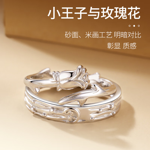 Dirholl Little Prince and Rose Platinum Ring PT950 Platinum Couple Proposal Ring 520 Valentine's Day Gift for Girlfriend Light Luxury Style - Little Prince and Rose Pair of Rings - No Engraving