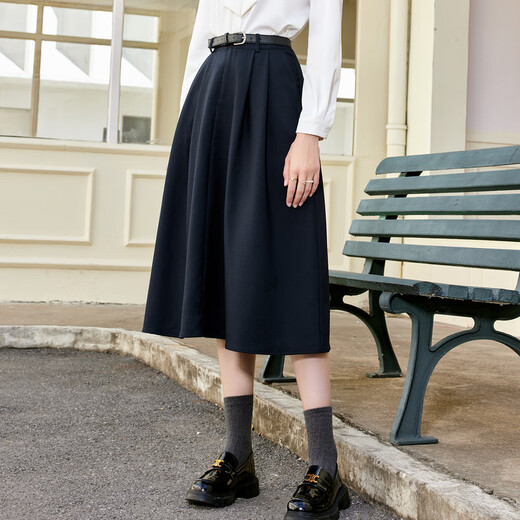 Betu women's autumn new skirt simple high waist skirt slimming Hepburn skirt women 2309T96 dark sapphire blue L