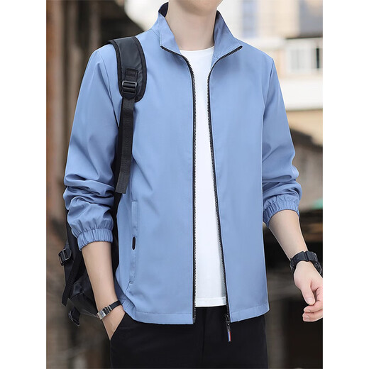 JEANSWEST Spring and Autumn Coat Men's 2025 New Spring Thin Solid Color Stand Collar Loose Windbreaker Casual Jacket Top JK8302 Dark Gray Regular XL