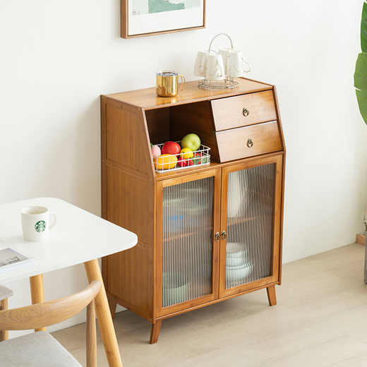 Pomelo Mansion Nordic Kitchen Sideboard Wine Cabinet Modern Simple Storage Living Room Cupboard Multifunctional Home Storage Cabinet Tea Cabinet Brown Three Doors Double Draw