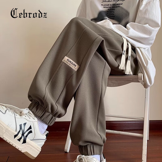 Cebrodz France casual pants men's autumn and winter new men's pants plus velvet sweatpants leggings long pants loose men's sweatpants black L