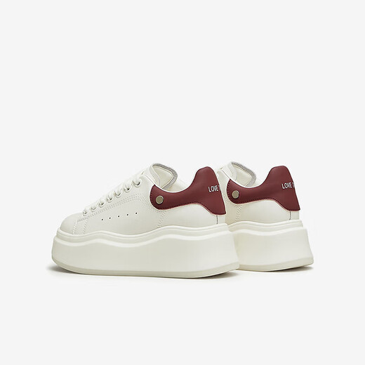 TATA thick-soled white shoes for women height-increasing sneakers for women platform shoes WN801AM4 off-white/burgundy 39