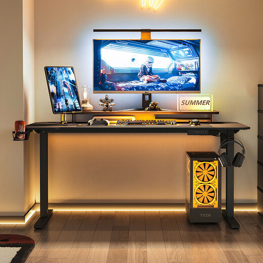 Lin's Home Multifunctional Electric Lift Table Home Student Study Table Gaming Table and Chair BG063 Black Table 1.6m