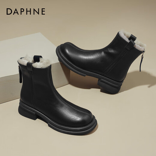 Daphne short boots women's cowhide thick-soled women's boots thickened warm Martin boots women's shoes 4023605004 thick velvet black 37