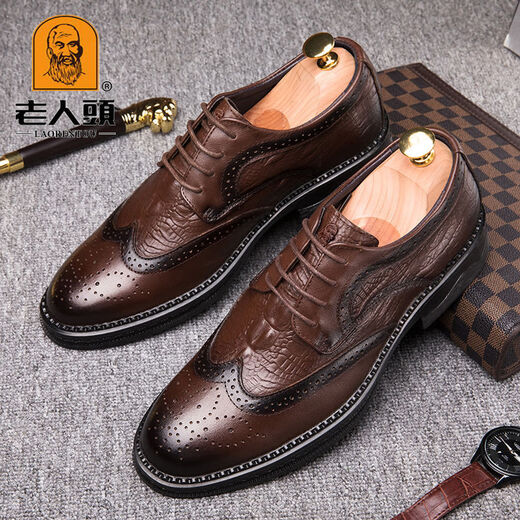 Old Man's Head Shoe de cuero 2024 Nuevo moderno de moda real Brock Brock Men's Formal Formal Mas's Cabeza de Old Man's Head 9923 Negro [Top Cayer Cow Wide] 40